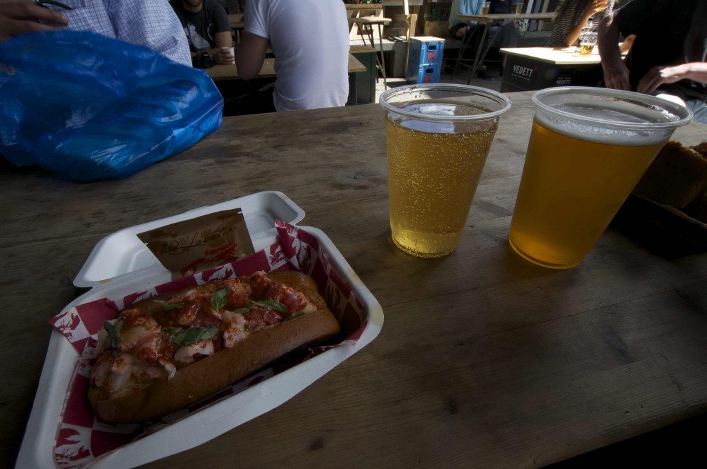 Some quality London fare (a lobster roll with a delicious cider and an ale).